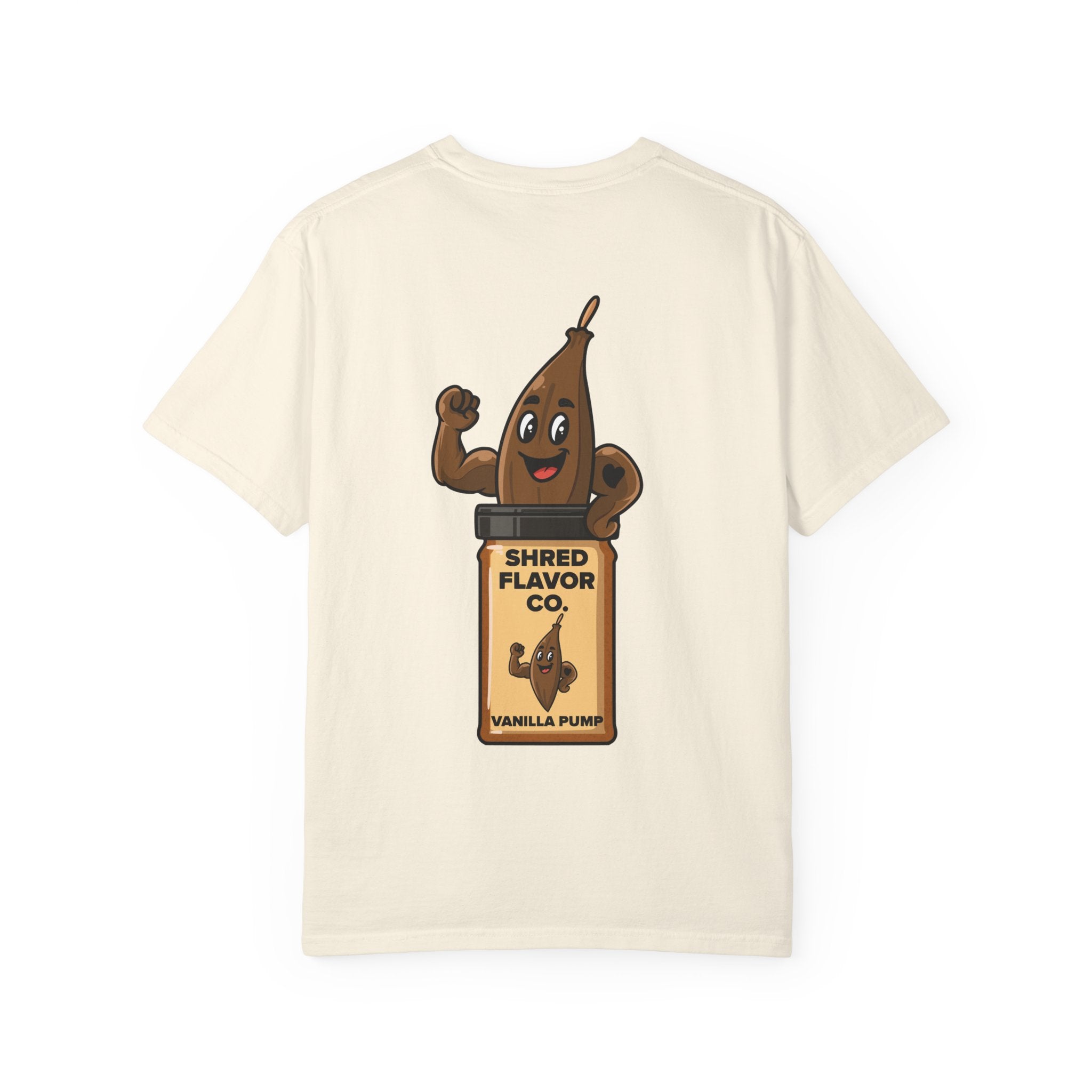 Vanilla Pump Graphic Tee — Vanilla Pump Bottle Cartoon Back Print