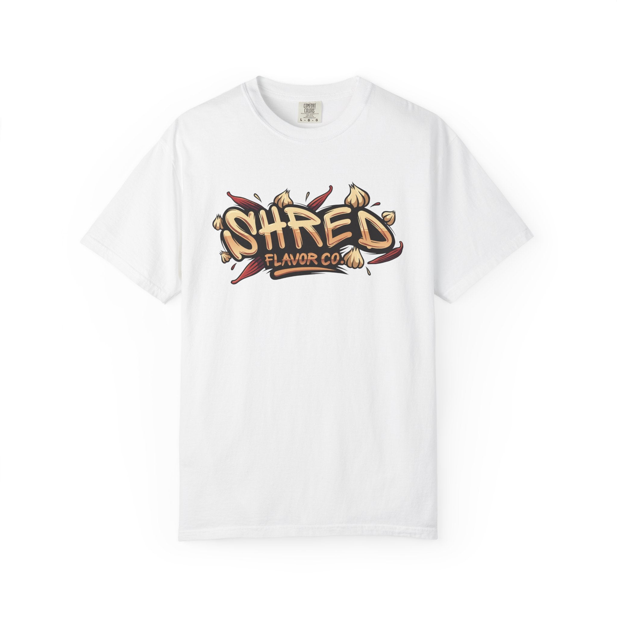 Garlic Rage T-Shirt — 'Shred Flavor Co.' Garlic Mascot Graphic Tee