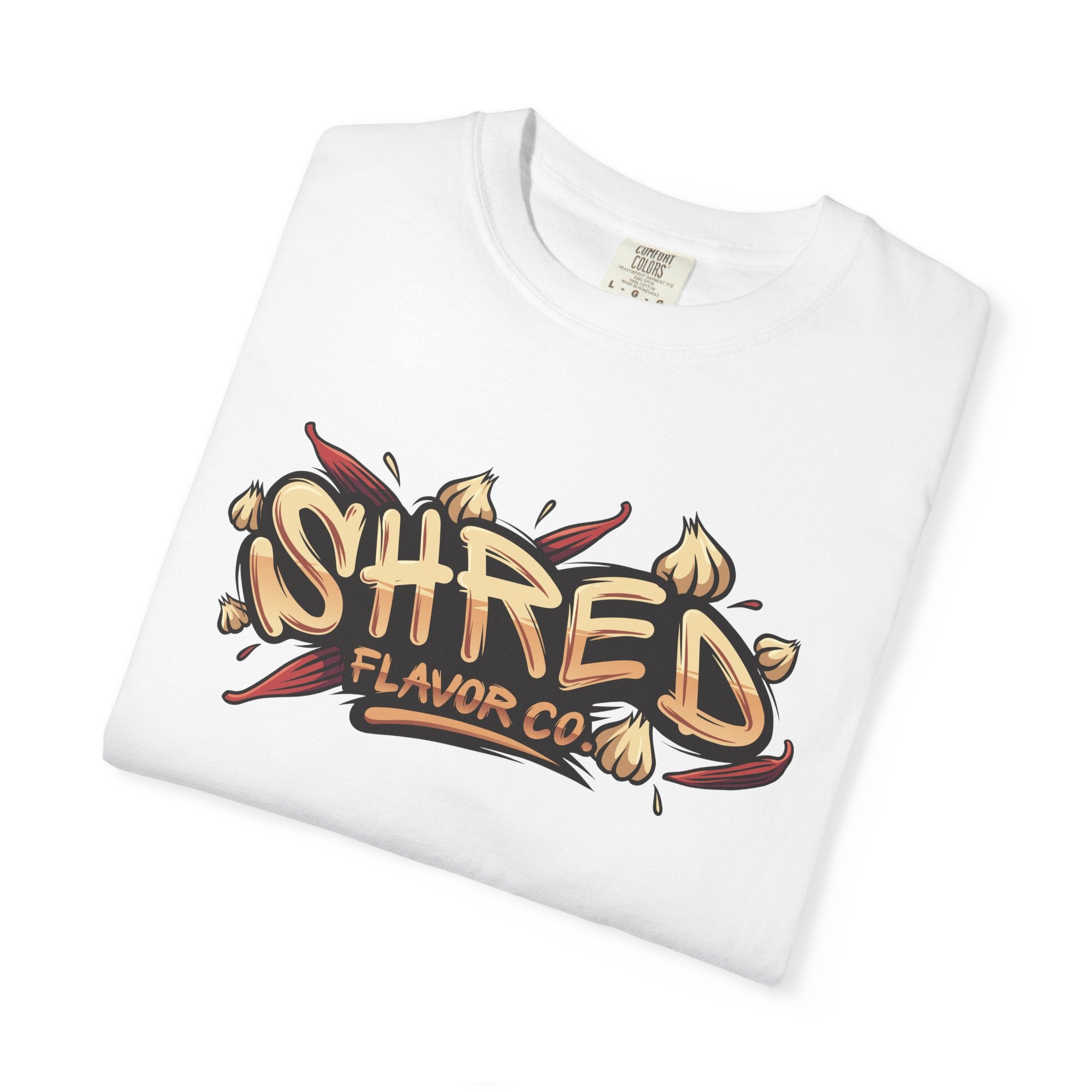 Garlic Rage T-Shirt — 'Shred Flavor Co.' Garlic Mascot Graphic Tee