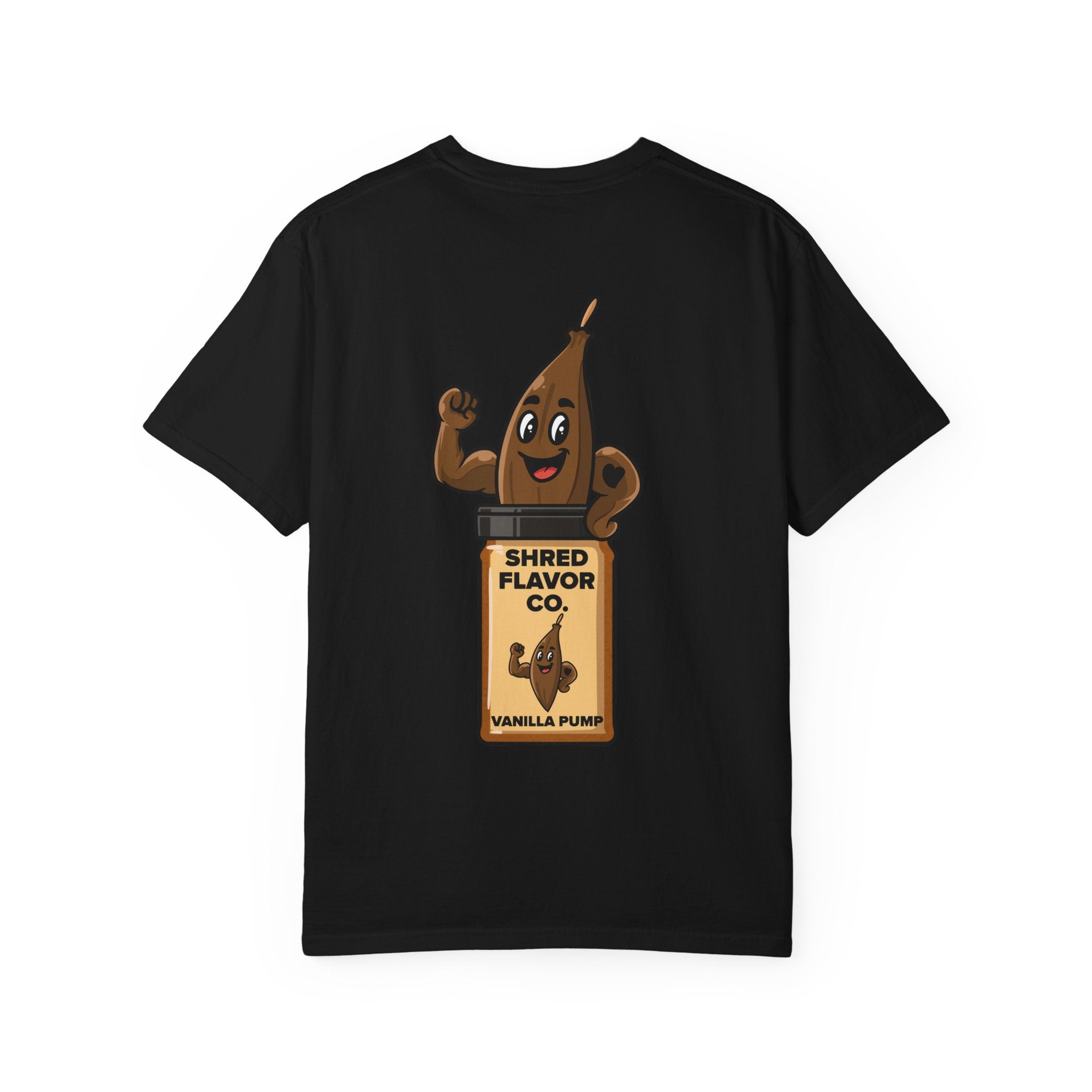 Vanilla Pump Graphic Tee — Vanilla Pump Bottle Cartoon Back Print