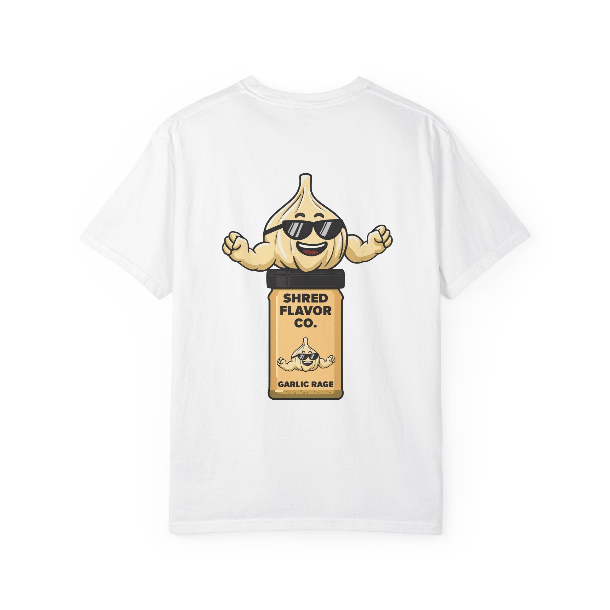 Garlic Rage T-Shirt — 'Shred Flavor Co.' Garlic Mascot Graphic Tee