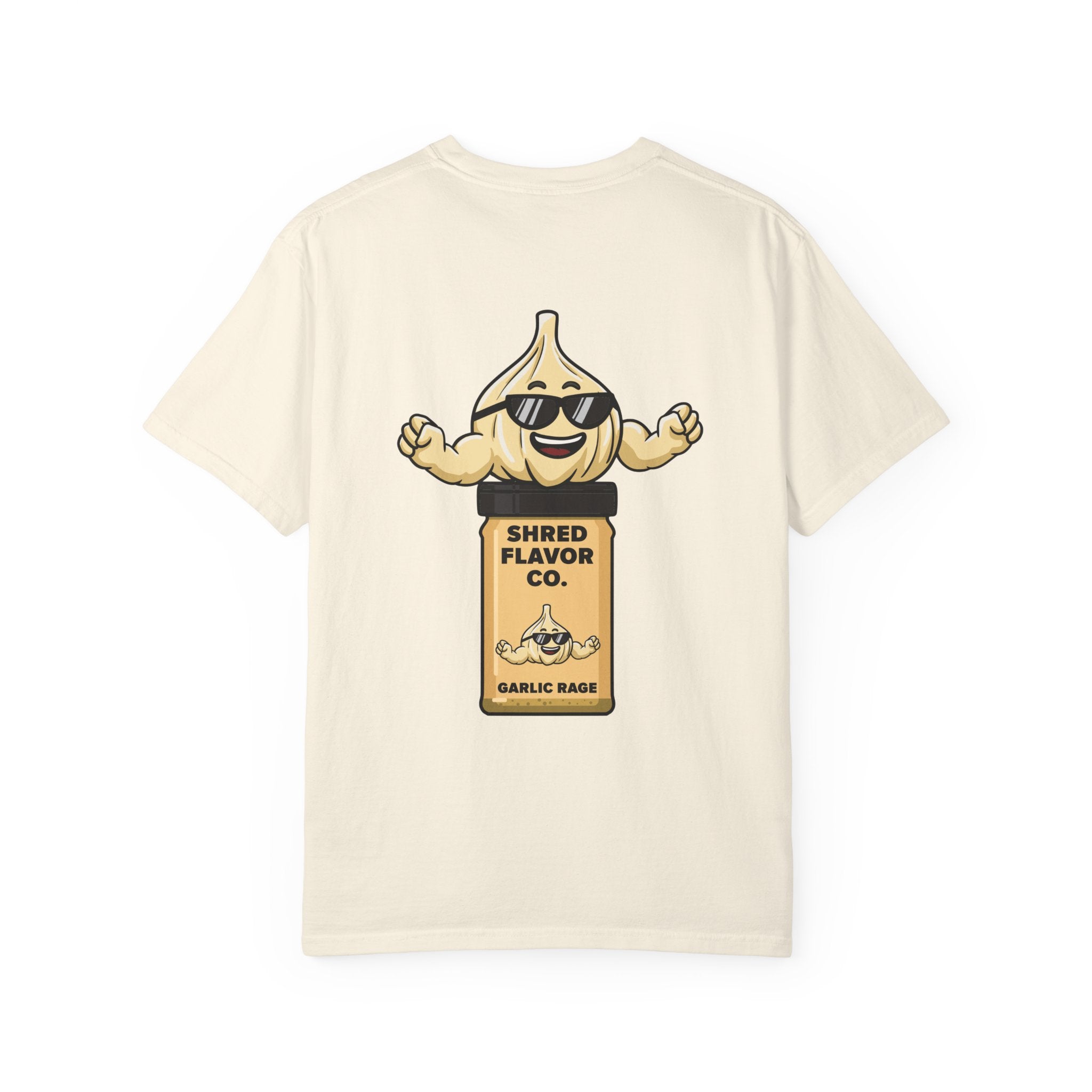 Garlic Rage T-Shirt — 'Shred Flavor Co.' Garlic Mascot Graphic Tee