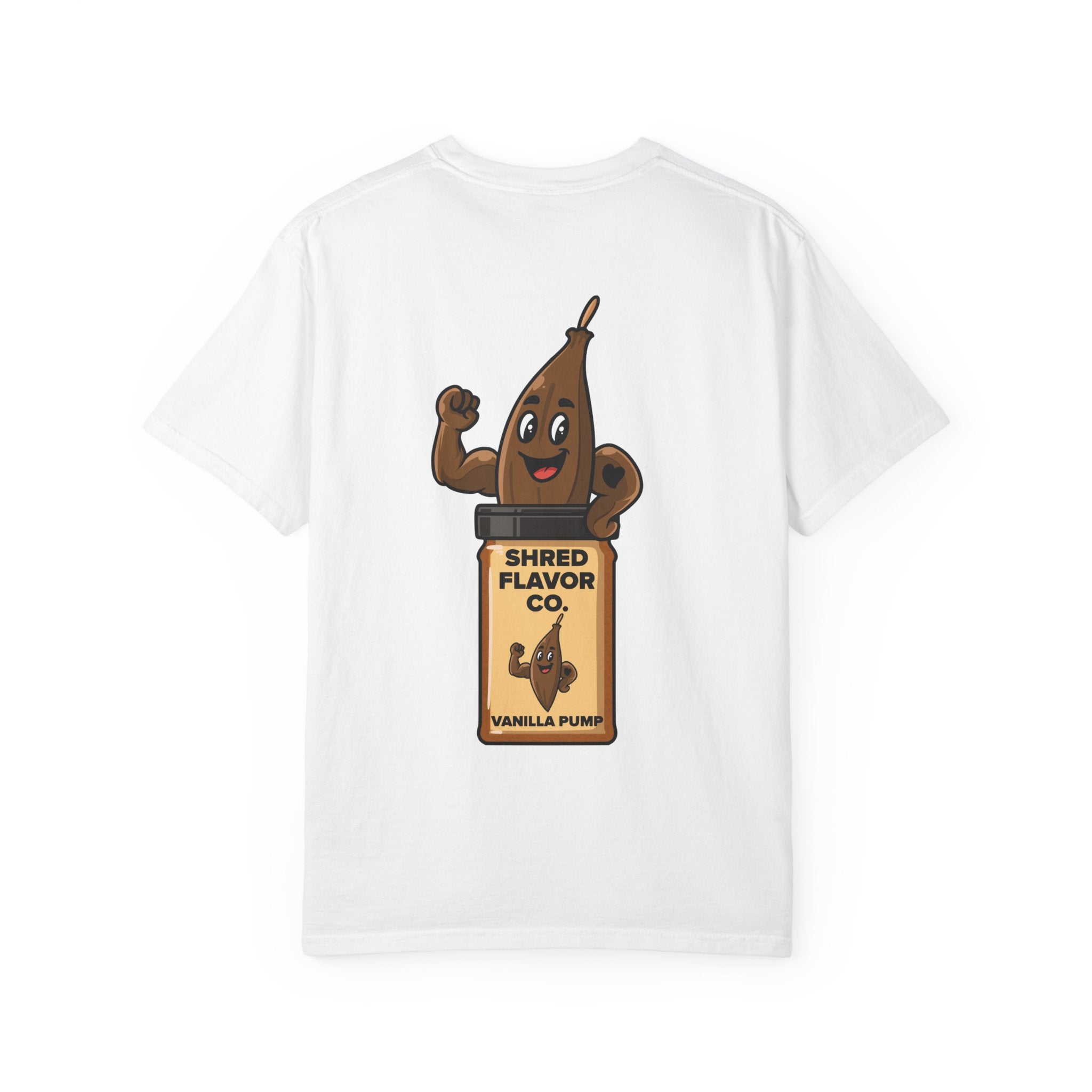 Vanilla Pump Graphic Tee — Vanilla Pump Bottle Cartoon Back Print